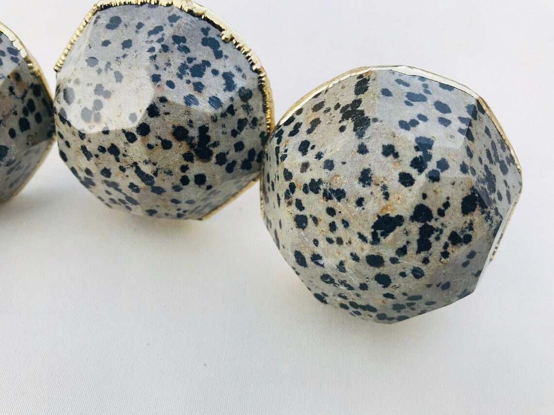 Set of 4 Large Faceted Dalmatian Jasper Gemstone/Agate Classic Finish Cabinet Drawer Pull Wardrobe Dresser Interior Decorative Handle