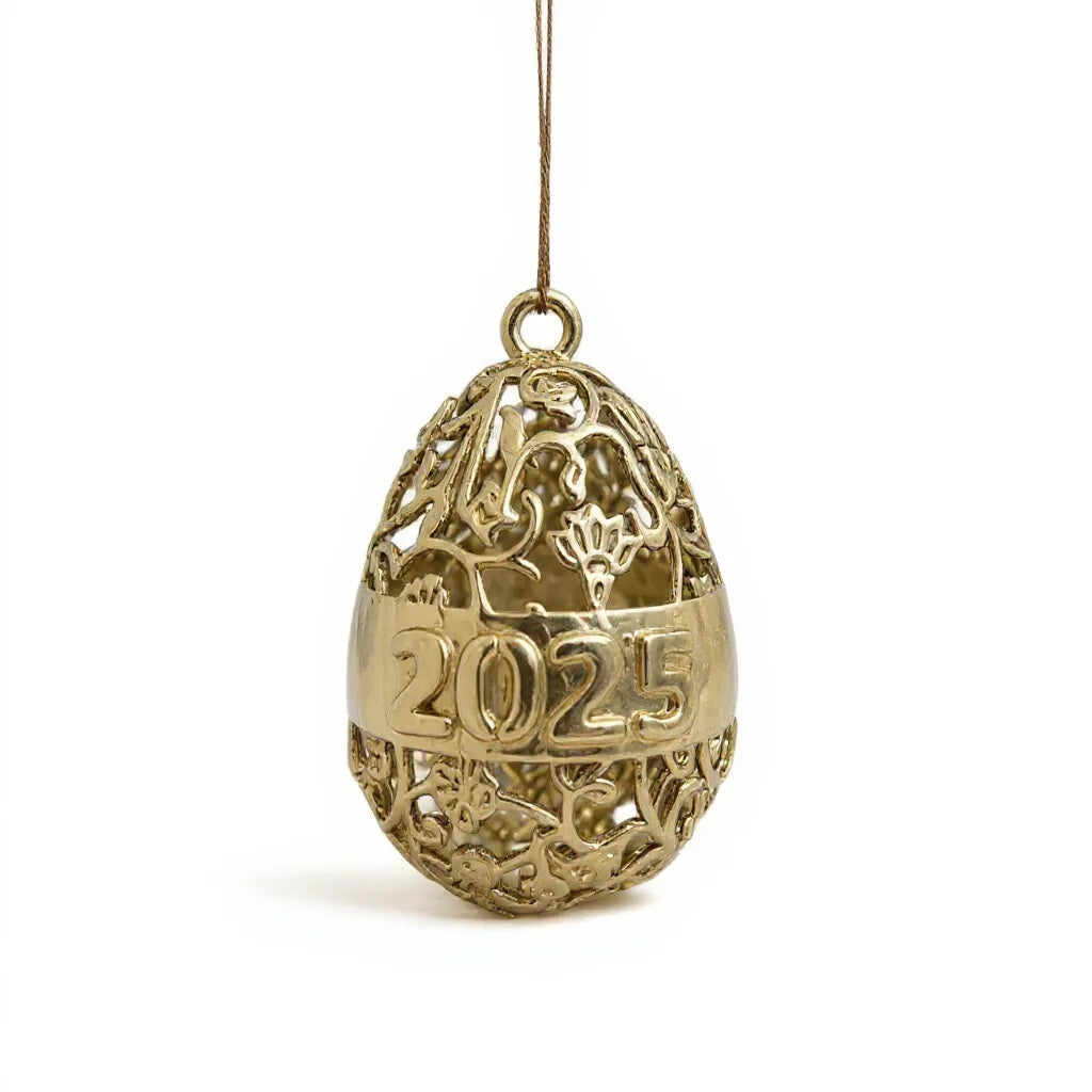 Personalized floral egg christmas bauble | antique gold metallic ornament | set of 2 or 4