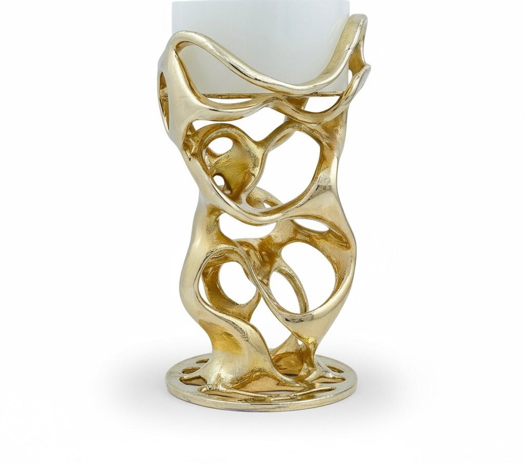 Swirl - Sculptural Pillar Candle Holder | Modern Artistic Candle Holder in Gold or Antique Finish | Electro-formed Metal Home Accent