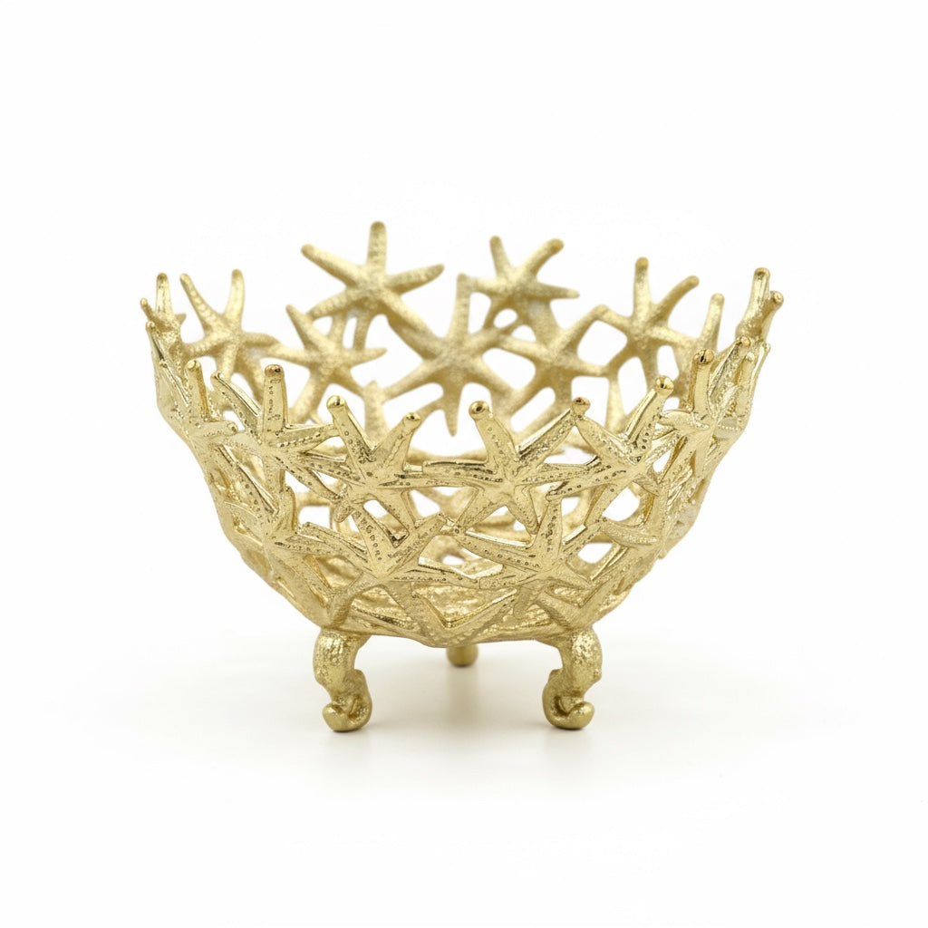 Gold starfish bowl on scrolled feet
