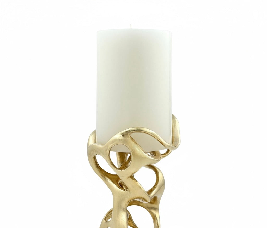 Swirl - Sculptural Pillar Candle Holder | Modern Artistic Candle Holder in Gold or Antique Finish | Electro-formed Metal Home Accent