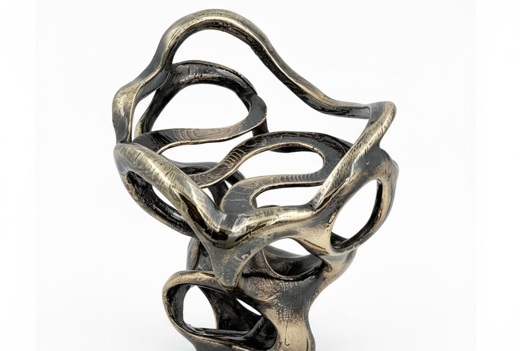 Swirl - Sculptural Pillar Candle Holder | Modern Artistic Candle Holder in Gold or Antique Finish | Electro-formed Metal Home Accent