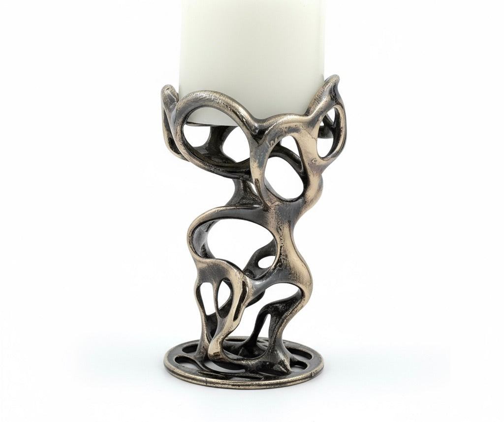 Swirl - Sculptural Pillar Candle Holder | Modern Artistic Candle Holder in Gold or Antique Finish | Electro-formed Metal Home Accent