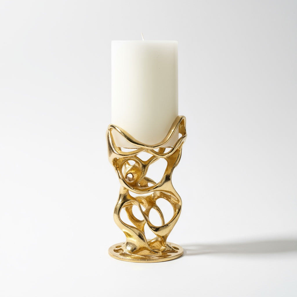 Swirl - Sculptural Pillar Candle Holder | Modern Artistic Candle Holder in Gold or Antique Finish | Electro-formed Metal Home Accent