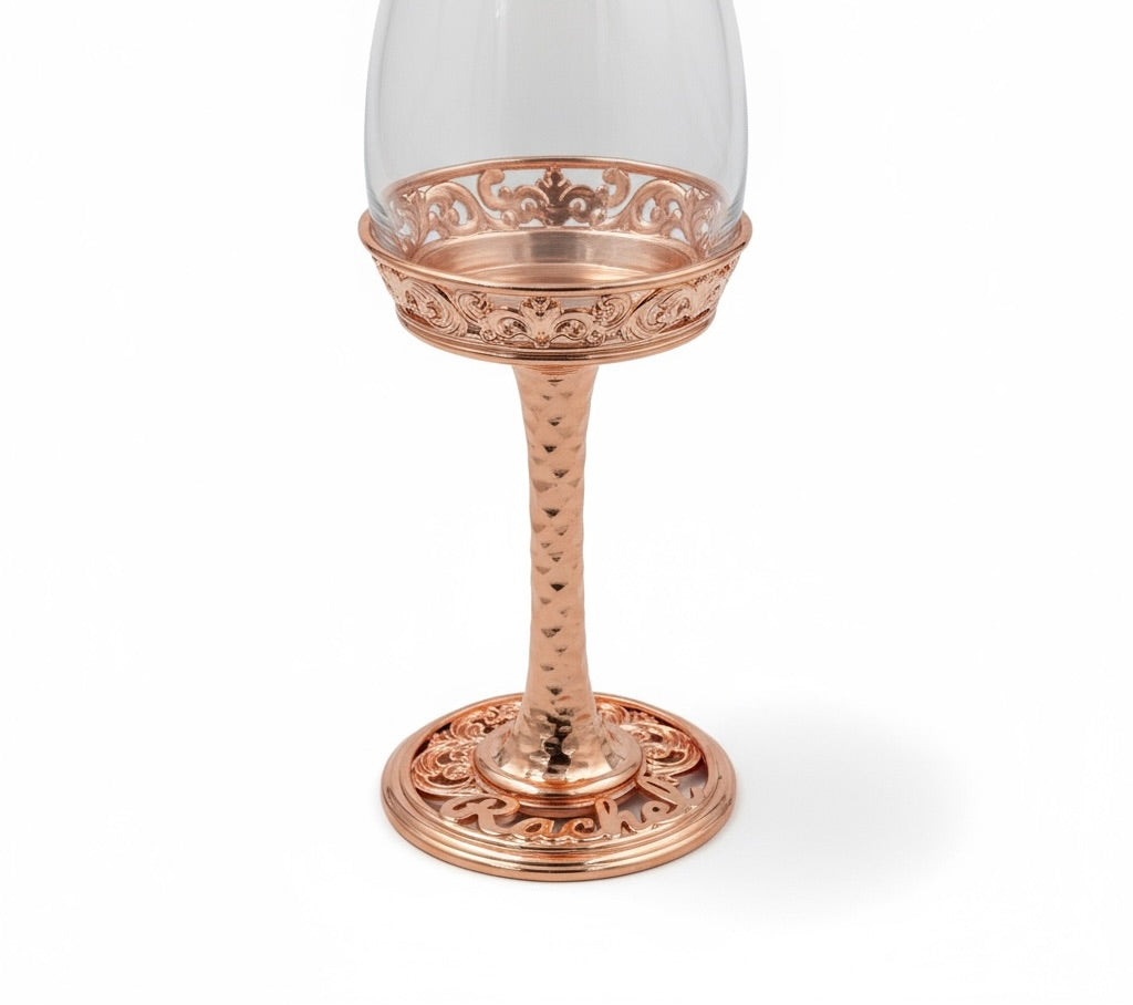 Personalized wine glasses set | electro-formed metal base in gold, silver or antique | set of 2 or 4