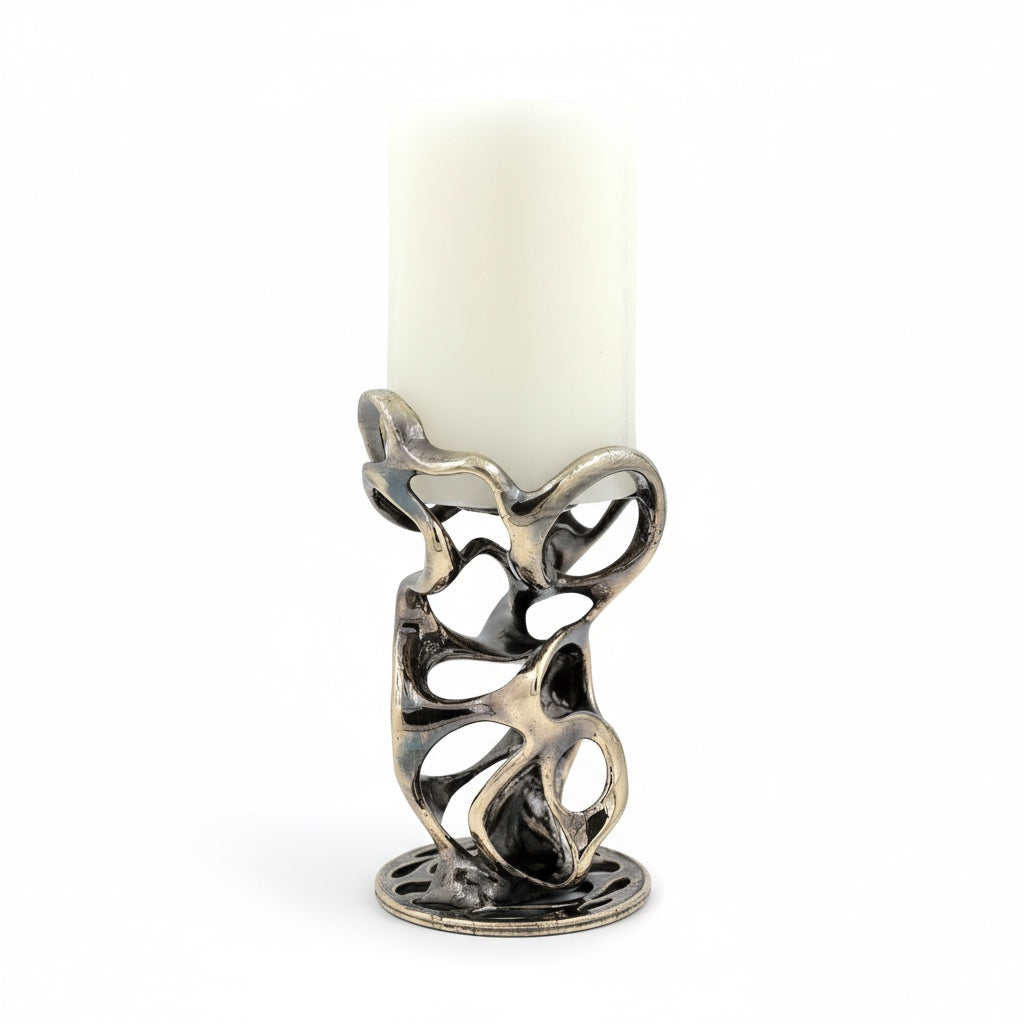 Swirl - Sculptural Pillar Candle Holder | Modern Artistic Candle Holder in Gold or Antique Finish | Electro-formed Metal Home Accent