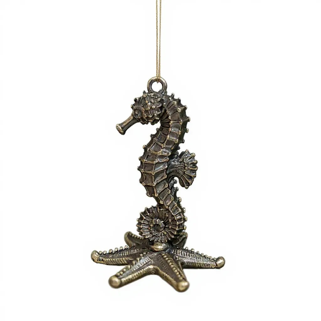 Seahorse Christmas Ornament | Coastal Metallic Tree Décor in Gold, Silver & Antique | Set of 2 or 4