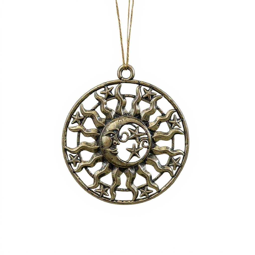 Sun & Moon Christmas Ornament | Celestial Metallic Décor in Gold, Silver & Antique | Set of 2 or 4