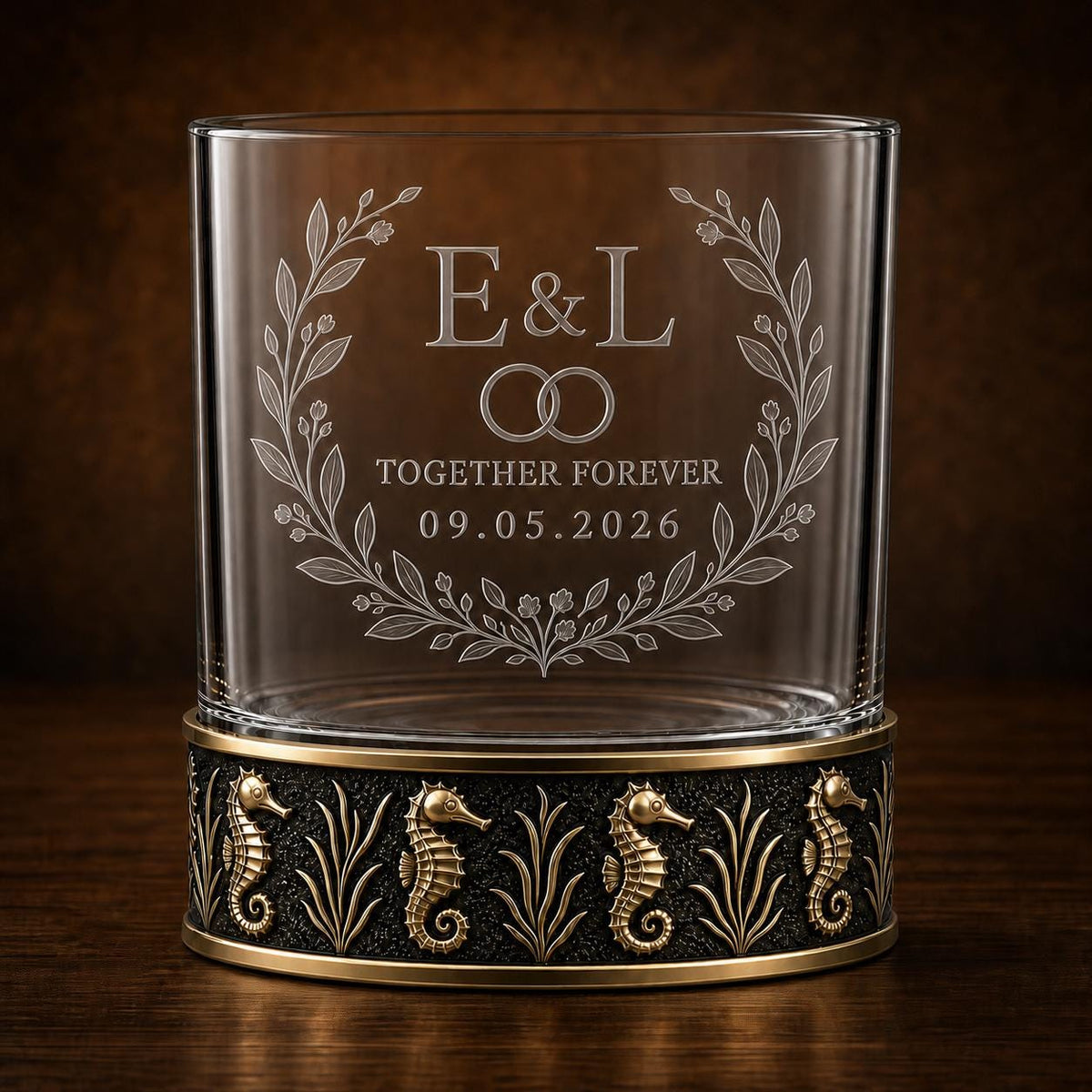 Personalized Seahorse Whiskey Glass – Custom Etched Old Fashioned Glass, 10 oz