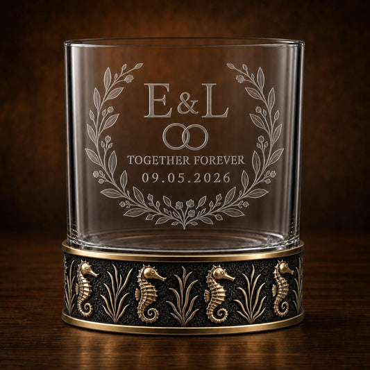 Personalized Seahorse Whiskey Glass – Custom Etched Old Fashioned Glass, 10 oz