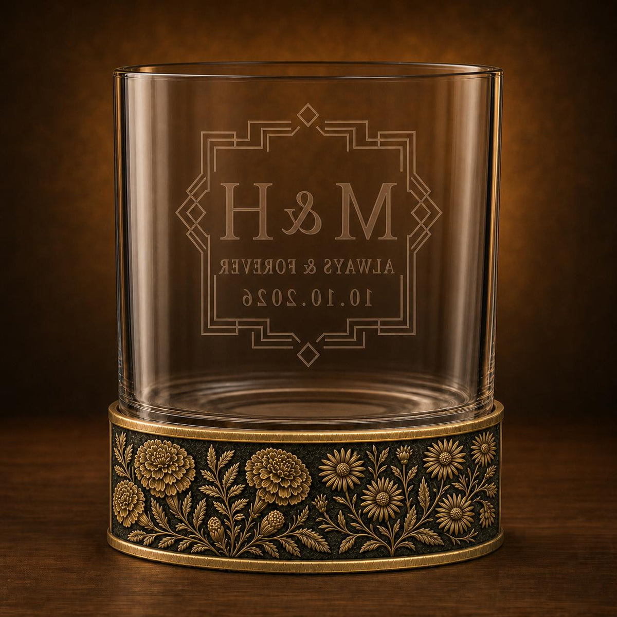 Personalized Birth Flower Whiskey Glass – Aster and Marigold, 10 oz