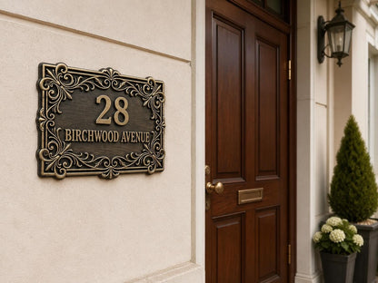 Custom Victorian House Number Sign, Ornate Antique Brass Address Plaque, Personalized Front Door Number