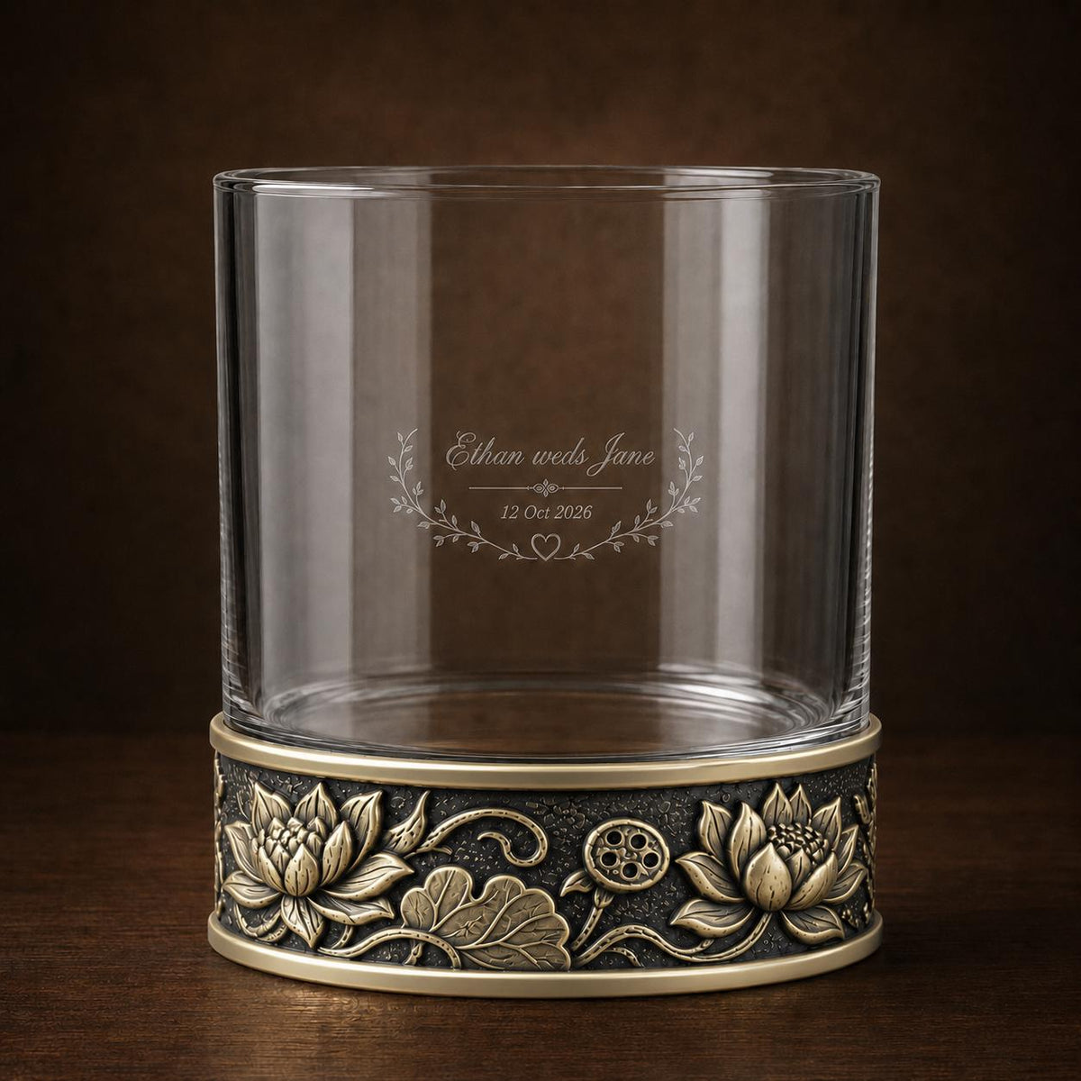 Personalized Lotus Whiskey Glass – Custom Etched Old Fashioned Glass, 10 oz
