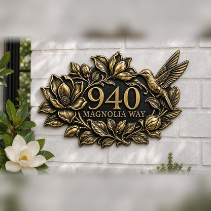 Design Your Own Custom House Number Plaque | Personalized Antique Brass Floral Address Sign