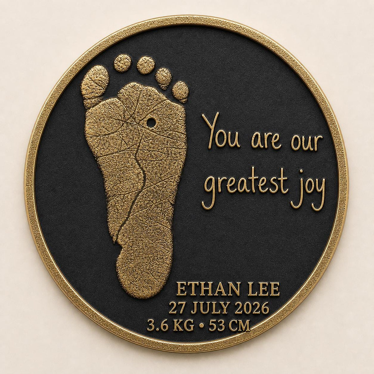 Personalised Baby Footprint Plaque, Custom Birth Stats Keepsake, Antique Brass Gift