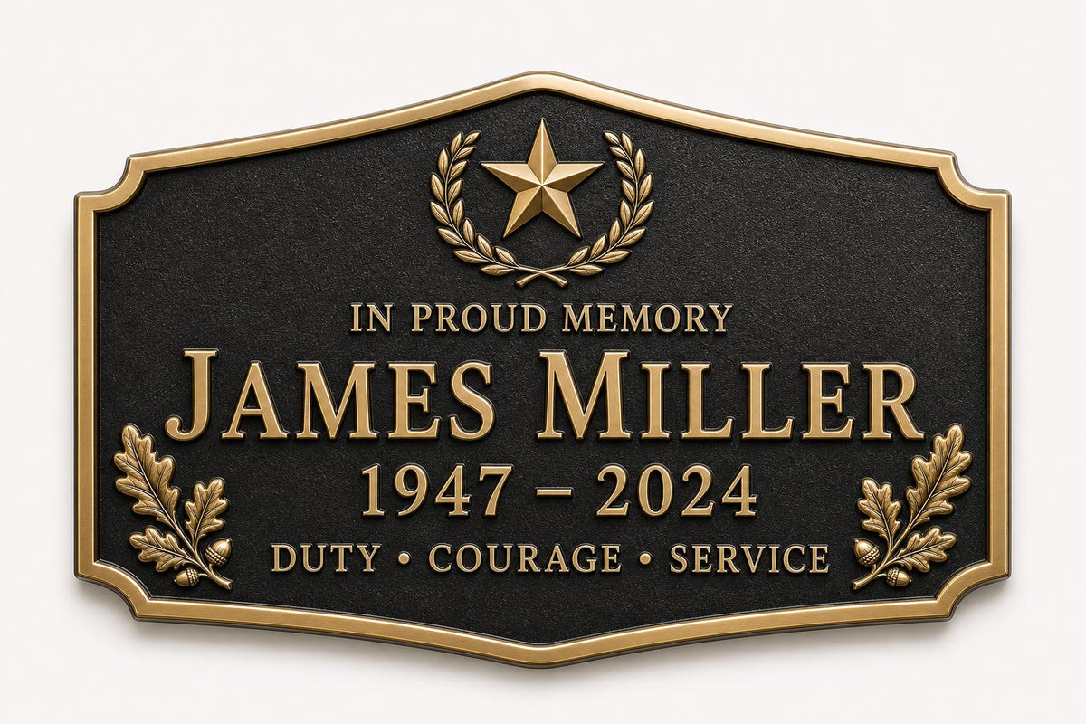 Custom Veteran Memorial Plaque, Antique Brass Military Tribute Sign
