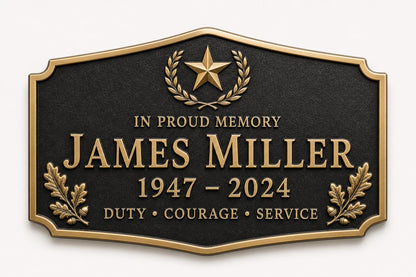 Custom Veteran Memorial Plaque, Antique Brass Military Tribute Sign