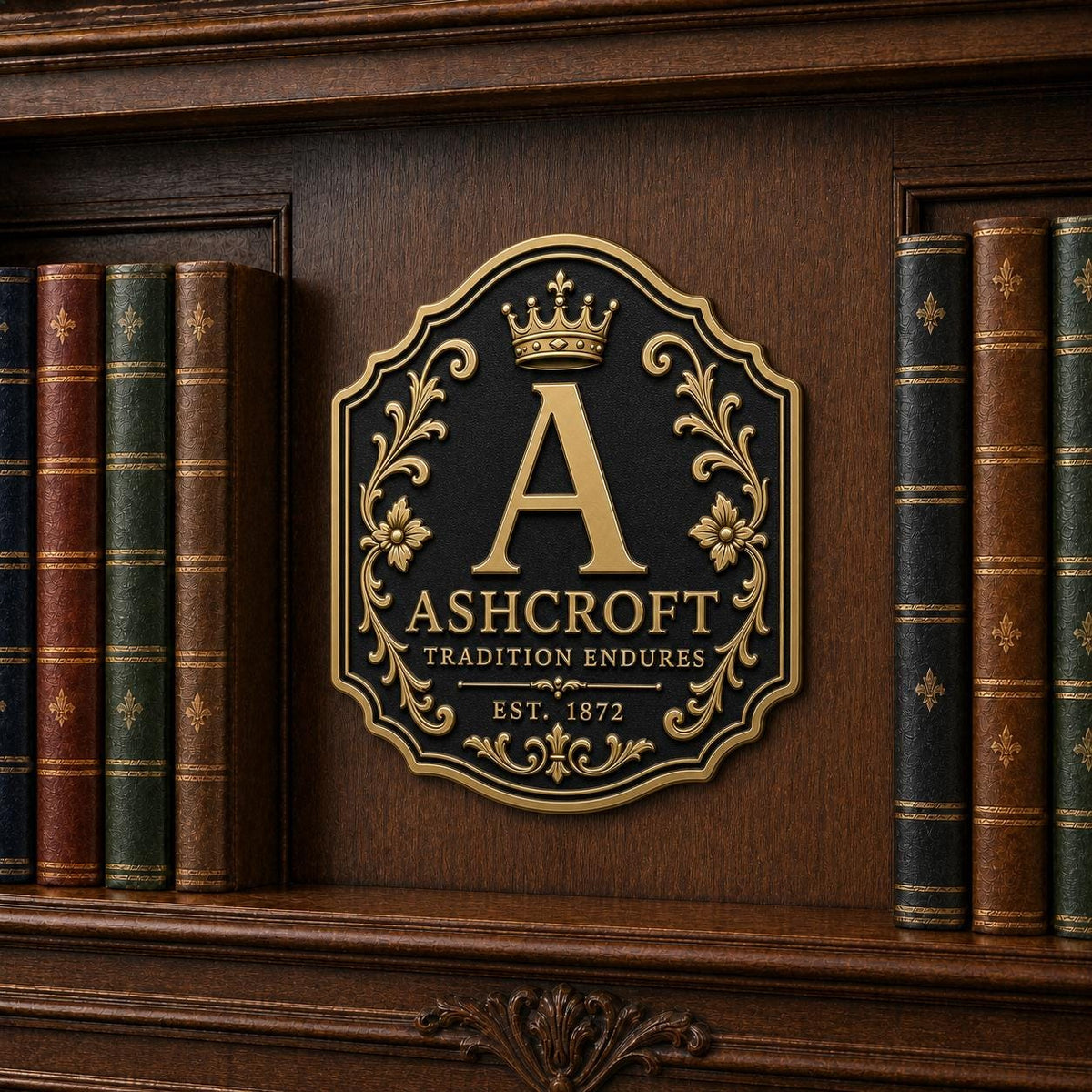 Custom Family Crest Plaque | Personalised Antique Brass Wall Sign
