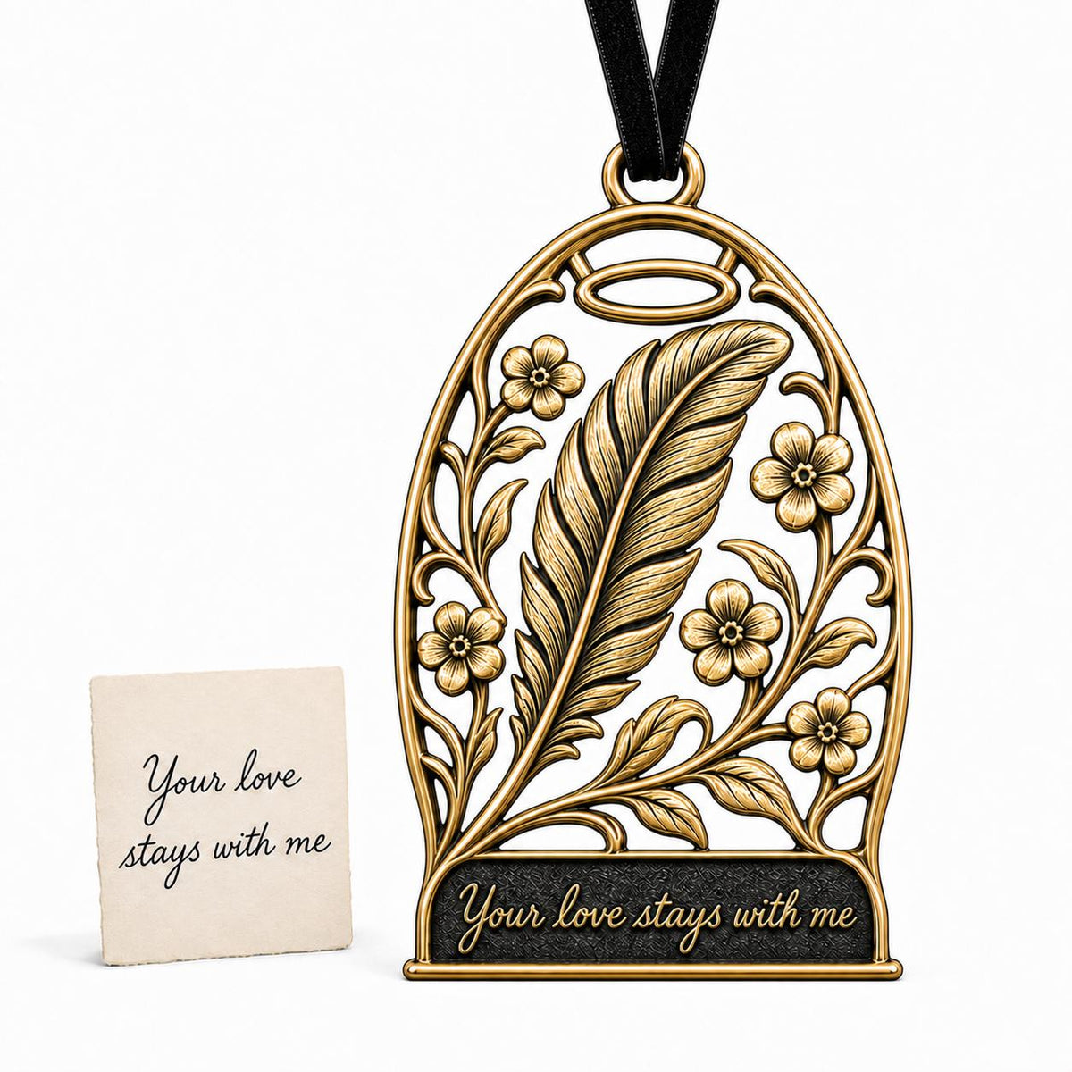 Large Custom Memorial Ornament with Personalized Handwritten Note | Feather Christmas Charm | Copper Brass Sympathy Gift