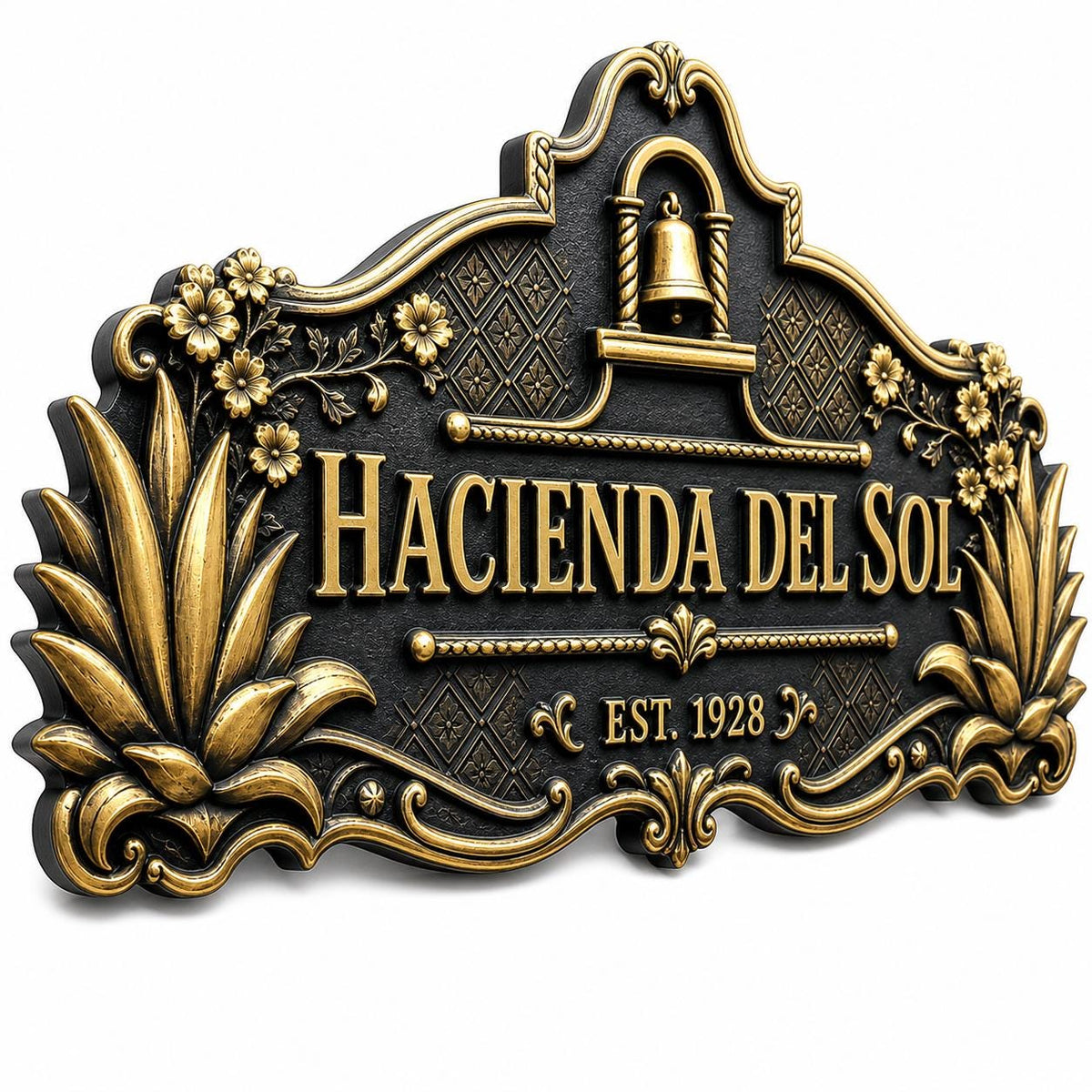 Personalized Antique Brass House Name Plaque | Spanish Style Address Sign