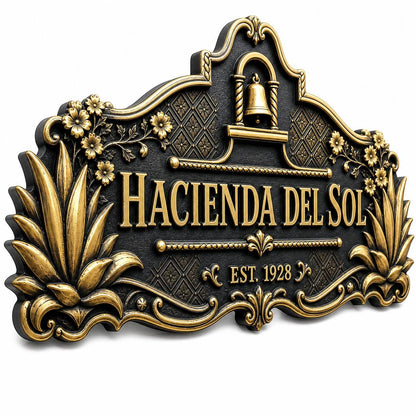 Personalized Antique Brass House Name Plaque | Spanish Style Address Sign
