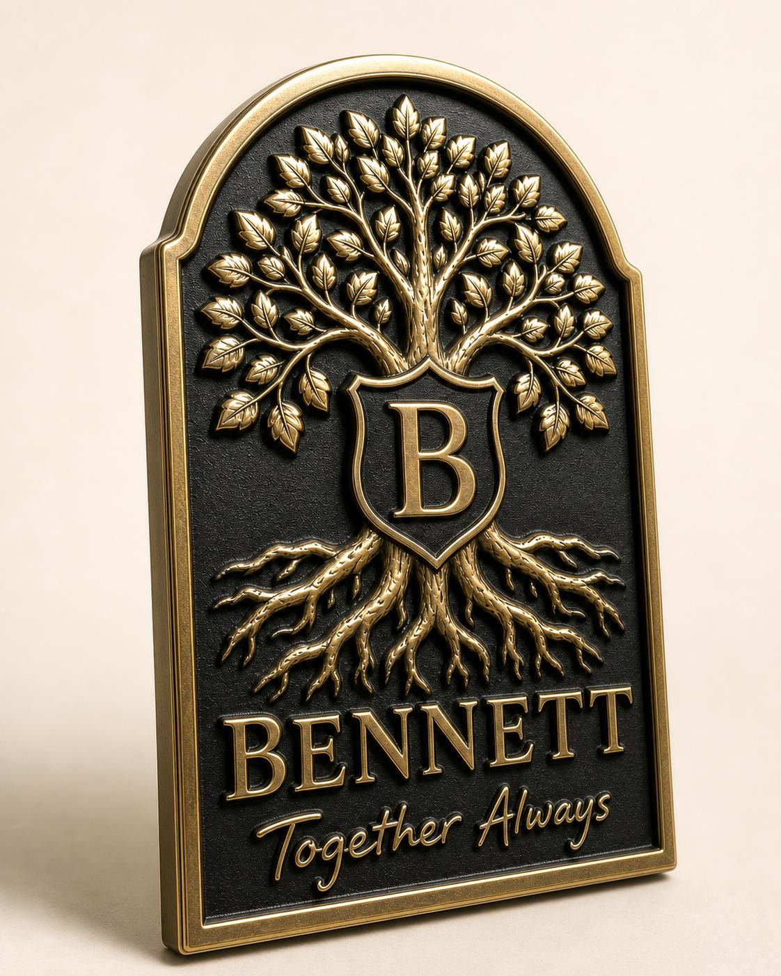 Design Your Own Family Tree Crest Plaque | Custom Surname & Motto | Antique Brass Wall Sign