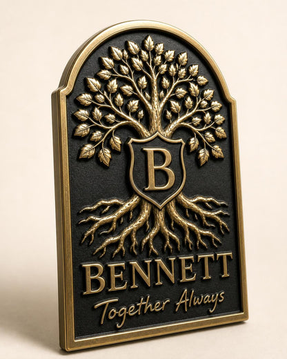 Design Your Own Family Tree Crest Plaque | Custom Surname & Motto | Antique Brass Wall Sign