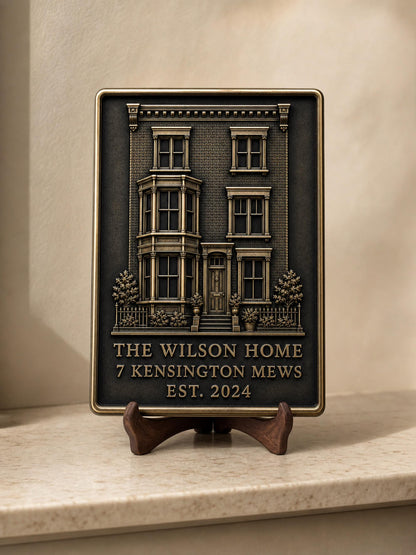 Personalised House Portrait Plaque | Custom Home Relief | Antique Brass New Home Keepsake