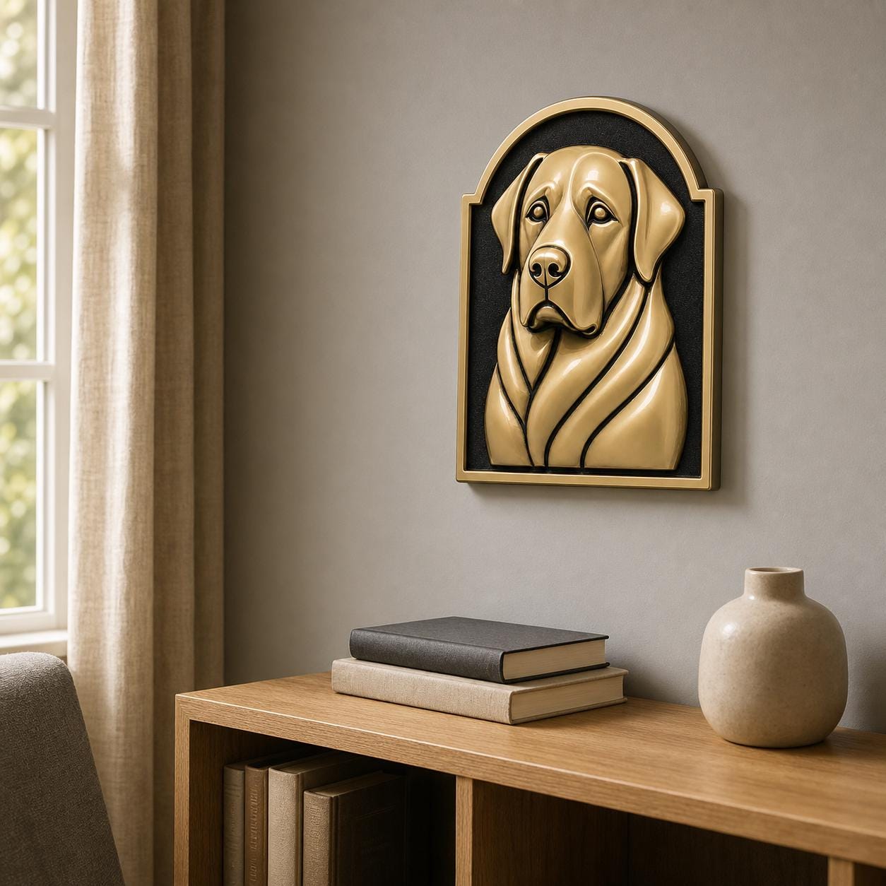 Custom Pet Portrait Relief Plaque | Raised Antique Brass Dog or Cat Wall Art