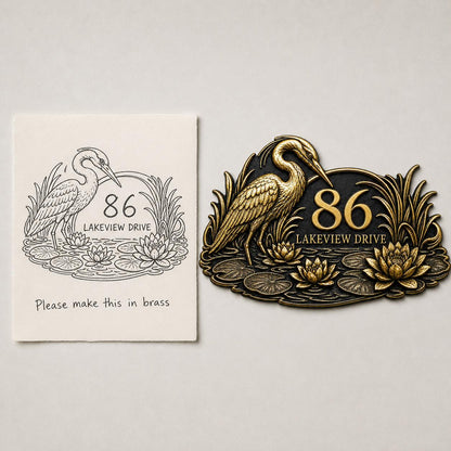 Design Your Own Custom House Number Plaque | Personalized Antique Brass Lotus Address Sign