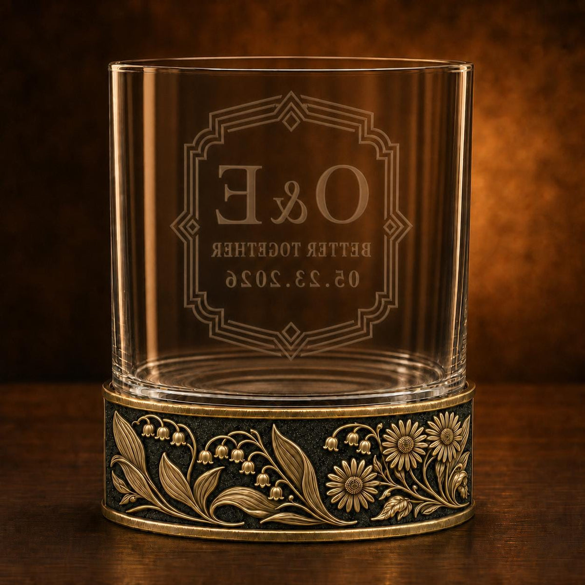 Personalized Birth Flower Whiskey Glass – Daisy and Lily of the Valley, 10 oz