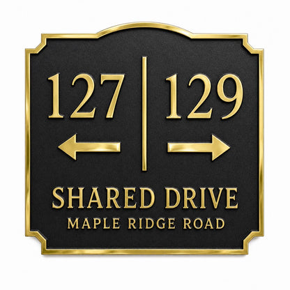 Personalized Shared Driveway Sign | Custom Antique Brass Directional Sign Board