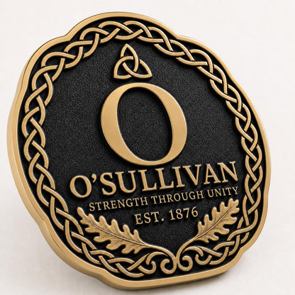 Design Your Own Celtic Knot Crest Plaque | Custom Initial, Surname & Motto | Antique Brass Wall Sign