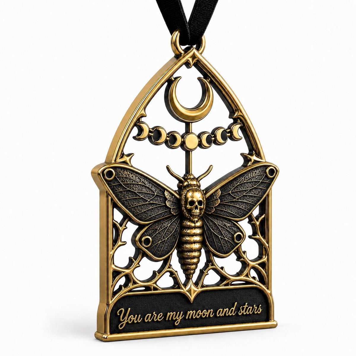 Large Personalized Moth Memorial Ornament | Gothic Antqiue Brass decor | Custom Keepsake