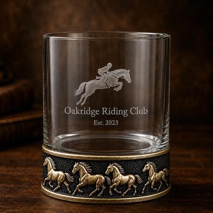 Personalized Horse Whiskey Glass – Custom Etched Old Fashioned Glass, 10 oz