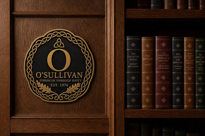 Design Your Own Celtic Knot Crest Plaque | Custom Initial, Surname & Motto | Antique Brass Wall Sign