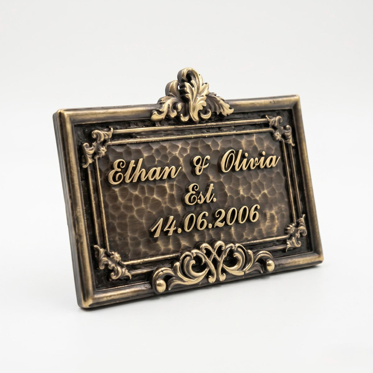 Personalized Family Name Plaque, Established Sign in Antique Brass, Anniversary or New Home Gift
