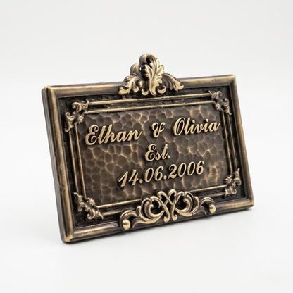 Personalized Family Name Plaque, Established Sign in Antique Brass, Anniversary or New Home Gift