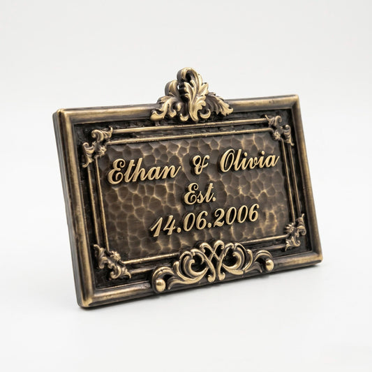 Personalized Family Name Plaque, Established Sign in Antique Brass, Anniversary or New Home Gift