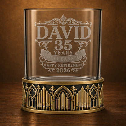 Personalised Laser Etched Brass Base Whiskey Glass | Custom Text/Name Glasses | Birthday/Retirement Gift Sets