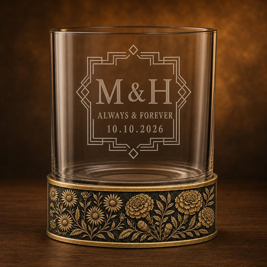 Personalized Birth Flower Whiskey Glass – Chrysanthemum and Narcissus, 10 oz
