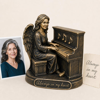 Personalised Piano Memorial Figurine from Photo, Antique Brass Angel Statue, Musician Remembrance Gift