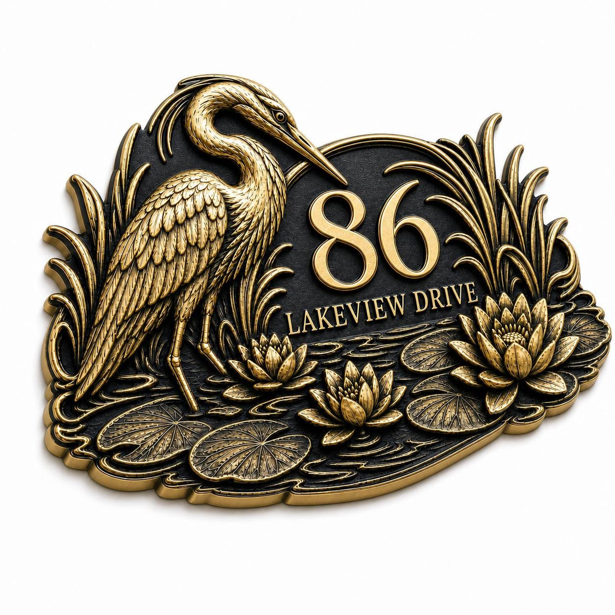 Design Your Own Custom House Number Plaque | Personalized Antique Brass Lotus Address Sign