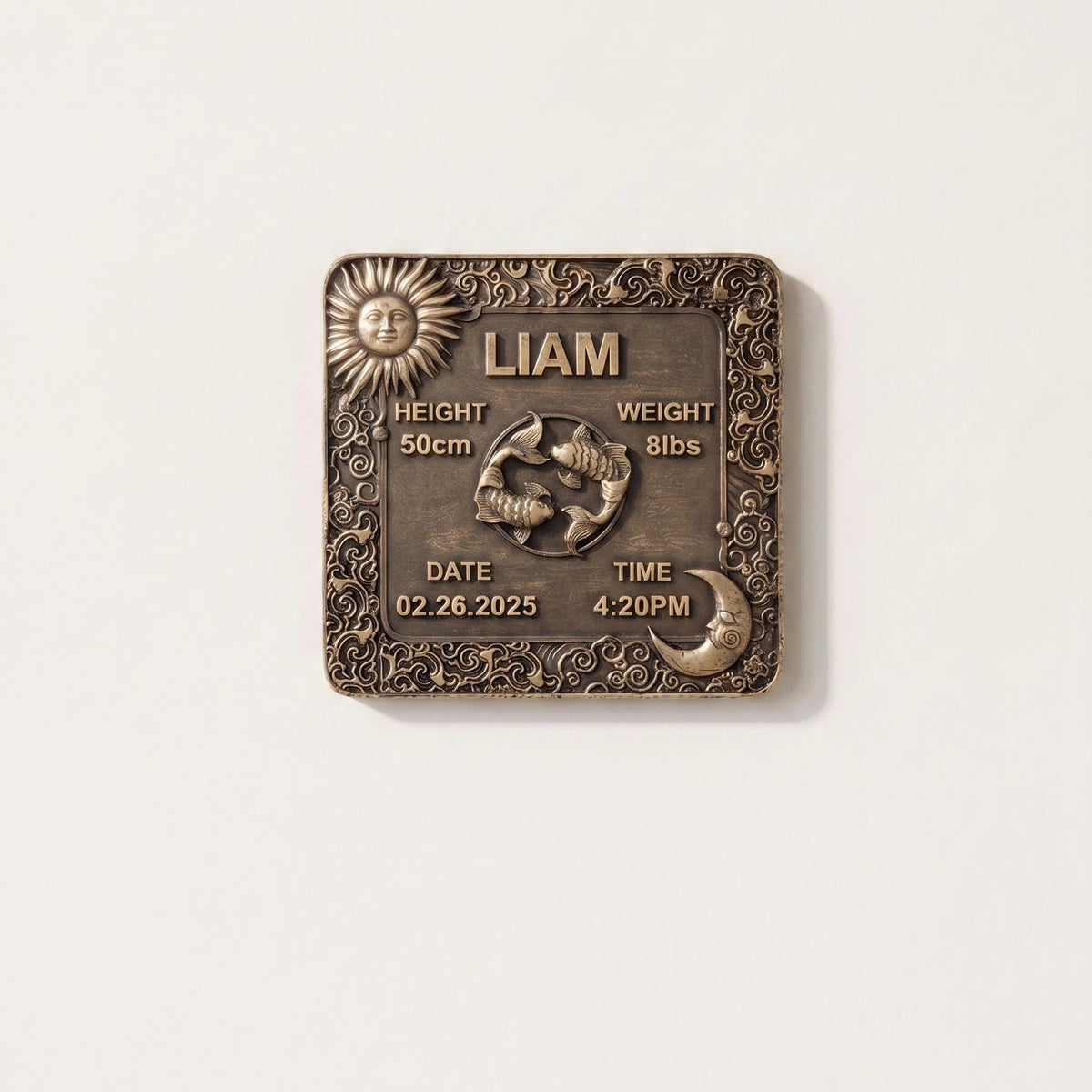 Personalized Brass Birth Plaque Tile for New Borns | Brass Zodiac Sun Sign Plaques | Antique Gold Finish
