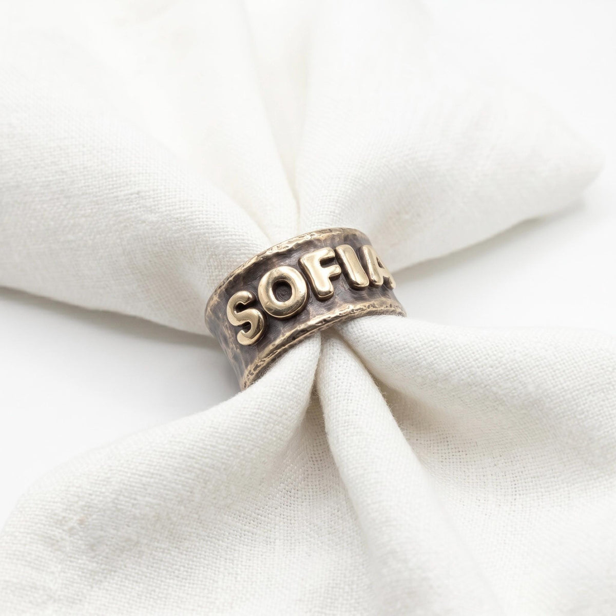 Personalized Brass Embossed Napkin Rings, Antique Gold Brass, Set of 4 Wedding Table Decor