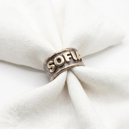 Personalized Brass Embossed Napkin Rings, Antique Gold Brass, Set of 4 Wedding Table Decor