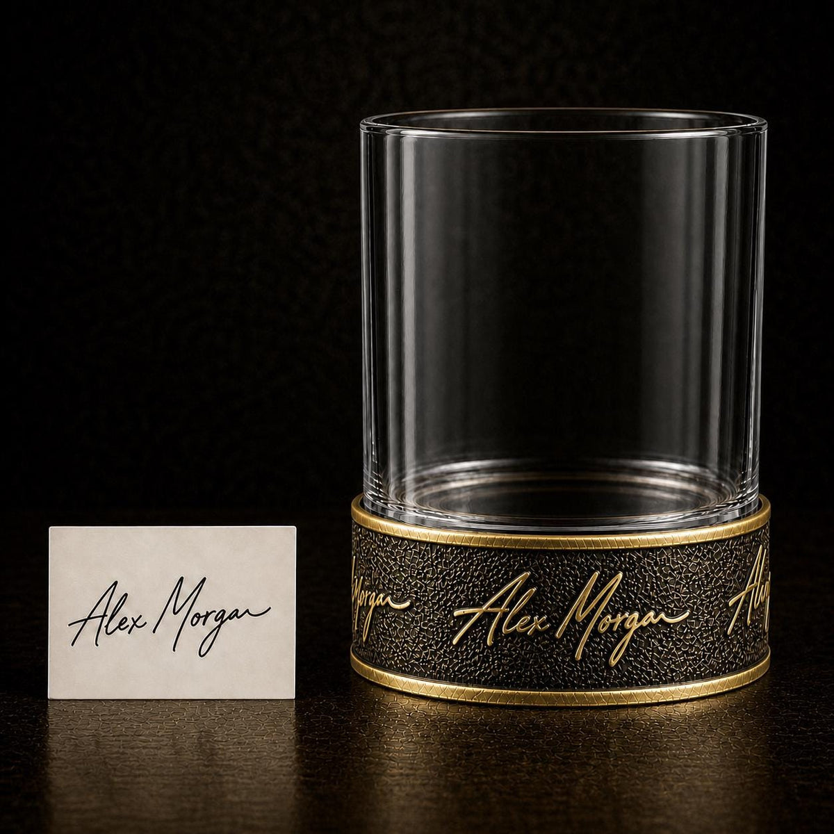 Personalized Handwriting Whiskey Glass – Signature Raised in Metal, 10 oz