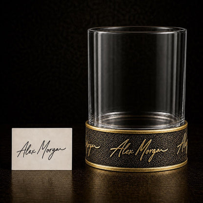 Personalized Handwriting Whiskey Glass – Signature Raised in Metal, 10 oz