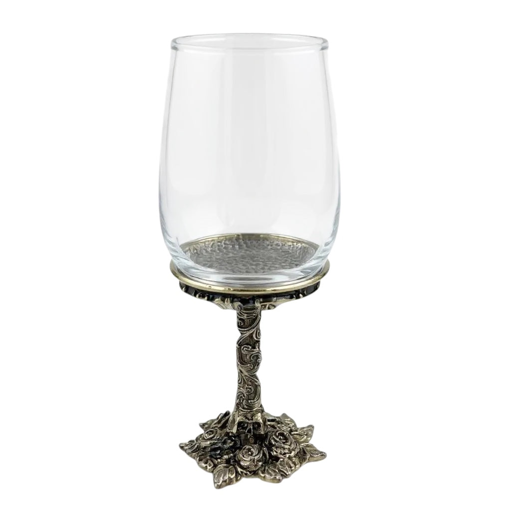 Set of 4 - Gothic Skull & Roses Wine Glasses | Decorative Drinkware | Statement Barware | Antique Finish