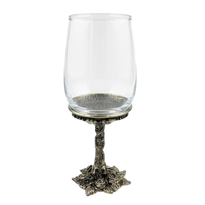 Set of 4 - Gothic Skull & Roses Wine Glasses | Decorative Drinkware | Statement Barware | Antique Finish